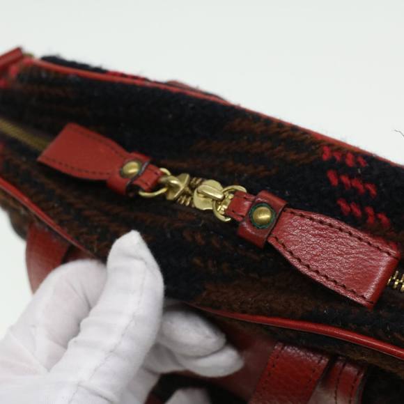 BURBERRY Blue Label Hand Bag Wool Leather 2way Red Black Auth ti771 - Picture 9 of 16